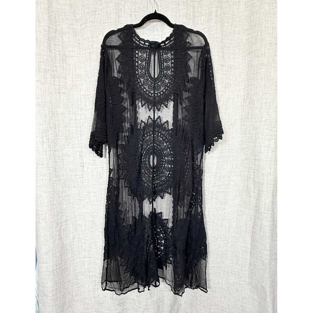 Rachel Zoe Lace Kimono Duster Womens OS Black Sheer Boho Festival Spooky Witchy - Picture 5 of 5